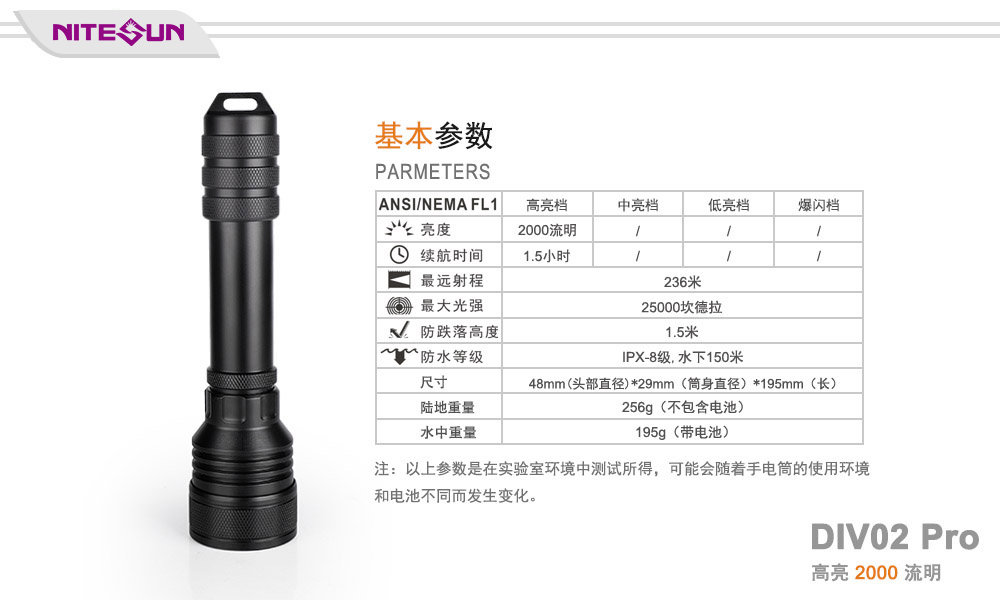 NITESUN  DIV02 Pro 手持式潜水手电筒,防汛手电照明,潜水打捞照明,水域救援照明