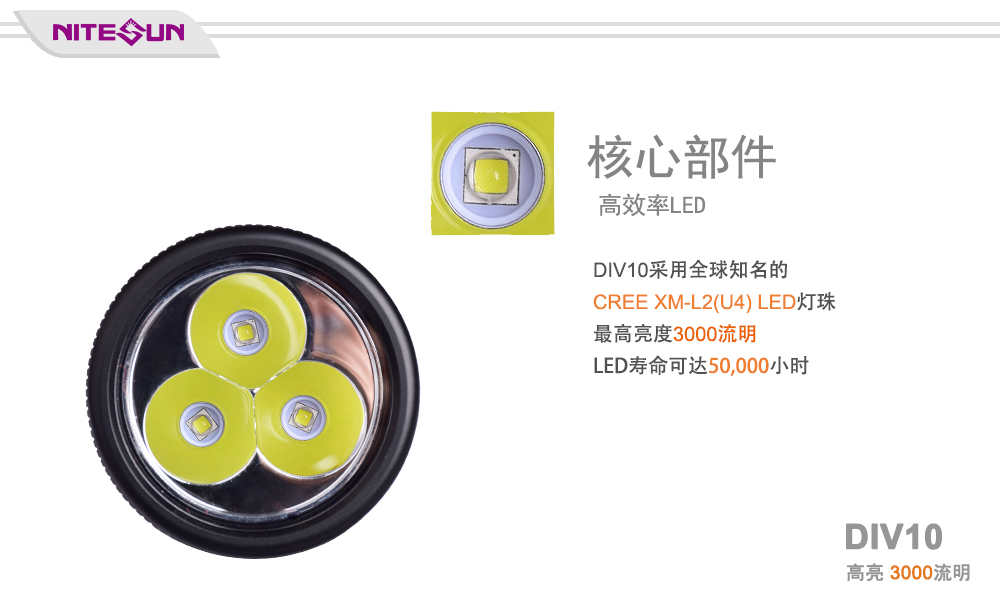 NITESUN DIV10 分体式潜水手电筒,潜水主灯,水下补光灯,多灯珠手电照明,水域救援手电筒